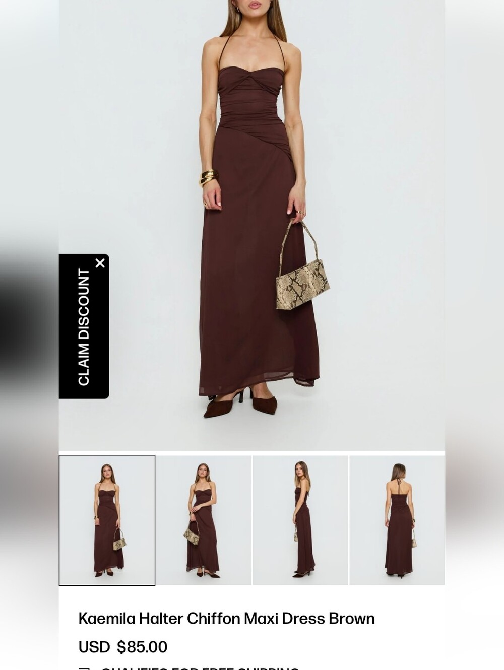 Princess Polly Brown Halter Chiffon Maxi Dress - Picture 1 of 2